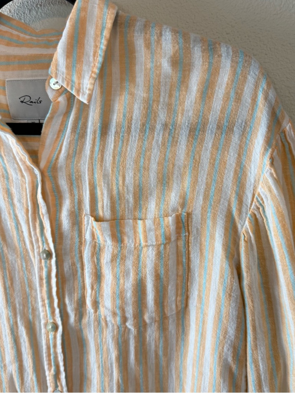 Rails Clio Linen Blend Shirt Button Down Clementine Stripe Women’s XS - Picture 5 of 13